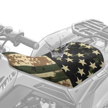 Imagem de Dreaweet Capa de assento de quadriciclo impermeável camuflagem verde exército bandeira dos EUA quatro rodas acessórios para mulheres homens capas de assento universais antiderrapantes e resistentes a