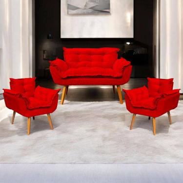 Imagem de Kit Namoradeira Decorativa + 2 Poltronas Para Sala Recepção Manicure Consultório Alice Suede