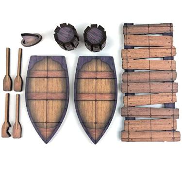 Imagem de Conjunto de barco a remo da ilha DND | Terreno de mapa de batalha de madeira colorida | Tamanho da grade de 25 mm/2,5 cm