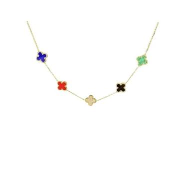 Imagem de Colar Madrepérola Dupla Face, Trevo, Aço Titânio, Ouro 18K (Multicolorido)