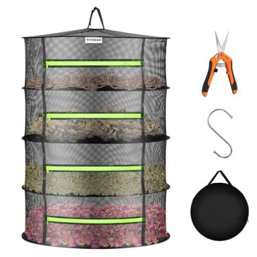 Imagem de VIVOSUN Rack de secagem de malha de 4 camadas com zíperes verdes para desidratação, tesouras de poda internas e externas incluídas