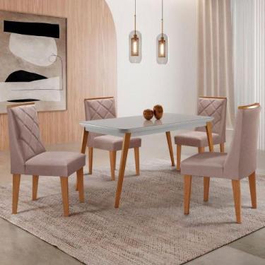 Imagem de Mesa De Jantar Copper 120cm Mdf Vidro Com 4 Cadeiras Moderna Linho Cap