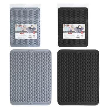 Imagem de Tapete Escorredor de Silicone para Louça, 40x30 cm, Disponível em Cinza e Preto