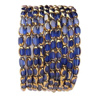 Imagem de DADIFEN Contas de arroz de vidro azul real transparente 4 x 6 mm 50 peças facetadas oval borda dourada contas soltas de cristal para artesanato faça você mesmo joias