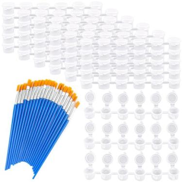 Imagem de Framendino , 20 Tiras, 120 Potes Vazios, Mini De Tinta, Copos, Recipientes Plástico Para Armazenamento Com Tampas, Pedaços Pincéis Materiais Artesanato Escolar (3 Ml/0,1 Oz)
