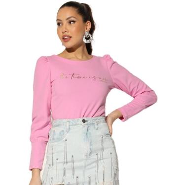 Imagem de Blusa Onça Preta Manga Presunto Malha I23 Rosa Feminino-Feminino