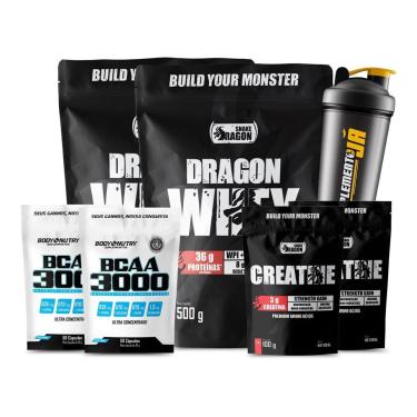 Imagem de kit 2x Dragon Whey e 2x BCAA 50 Cápsulas e 2x Creatina 100g Snake Dragon e coqueteleira 600ml-Unissex