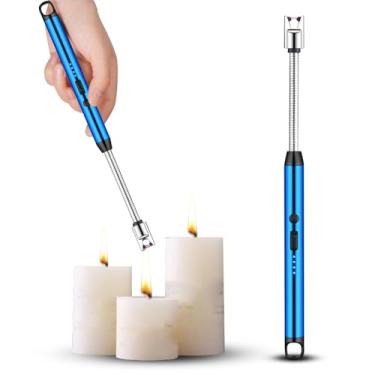 Imagem de Isqueiro Acendedor Elétrico Recarregável de Fogão a Gás, Churrasqueira, Velas, Cozinha, Ponta Flexível, Carregamento USB, 27 cm, Premium (Azul)