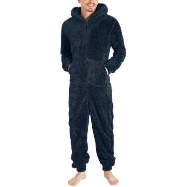 Imagem de Macacão Pijama Masculino De Inverno Longo Inverno Quente Pelúcia Geral Sono Geral Zip Teddy Fleece Onesie Pyjamas, Zgrey, XXL