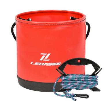 Imagem de Balde de pesca dobrável redonda com cordão de cordão colapso de lavagem dobrável recipiente de água portátil de grande capacidade para acampamento Pesca passeio de barco ao ar (Preto) (Azul)