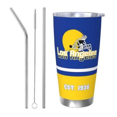 Imagem de Copo isolado do time de futebol de 590 ml com tampa e pincel de canudo mantém bebidas frias e quentes garrafa de água de parede dupla isolada a vácuo caneca de café presente de aniversário para fãs de