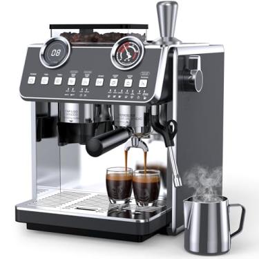 Imagem de QJA Máquina De Café Expresso Com Moedor, Pressão 20 Bar, Cafeteira Profissional 30 Níveis Moagem, Porta-Filtro 58 Mm, Vaporizador Leite Anti-Escaldante Para Latte Cappuccino (Cinza Ferroso)