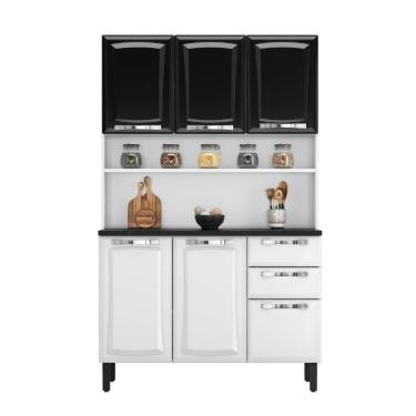 Imagem de Kit De Cozinha Compacta Branco E Preto 120 Em Aço 6 Portas 2 Gavetas Pratika