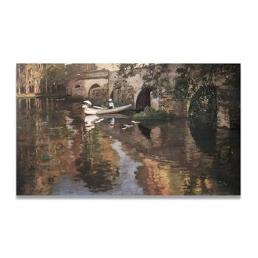 Imagem de The Bridge At Grez John Lavery Iconic Realist Portrait & War Scene Canvas Art – Decoração de parede irlandesa atemporal para casa 30 x 54 cm Un Framed