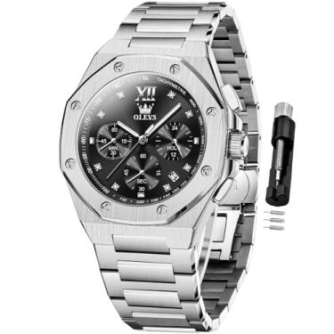 Imagem de OLEVS Relógio masculino para negócios, diamante, fácil leitura, analógico, luxuoso, data, aço inoxidável, à prova d'água, luminoso, relógio masculino, Prata preta 3626, 3626-silver black, relógio