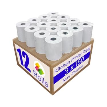 Imagem de Pacote com 12 rolos de papel para recibos de cozinha de 7,6 cm x 3,5 m - Rolos de ligação de 1 camada para impressoras de impacto (Star SP700/ERC-30/M205), pacote inicial sem BPA para caminhões de