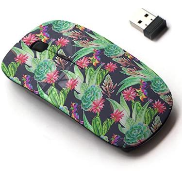 Imagem de Mouse sem fio 2,4 G com design de padrão fofo para todos os laptops e desktops com nano receptor - suculentas cactos florescendo
