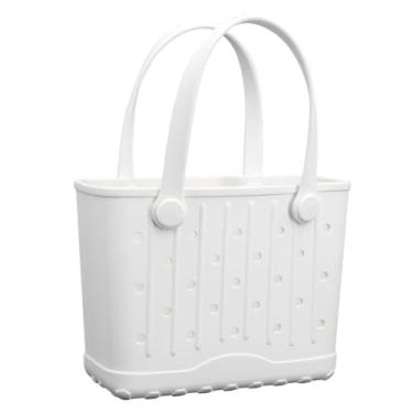 Imagem de GBB Bolsa de praia de borracha pequena bolsa de praia impermeável ao ar livre, bolsa de viagem portátil para esportes, piscina, atividades ao ar livre, Branco, Bolsa aberta para uso diário