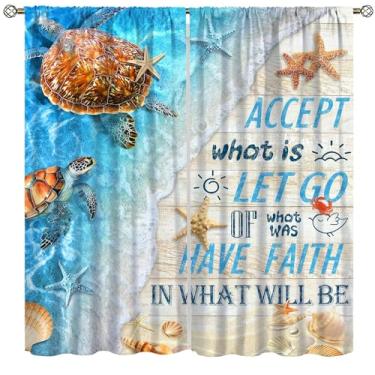 Imagem de Cortinas de tartaruga marinha, oceano, praia, citações inspiradoras, animais costeiros, estrela-do-mar, rústico, madeira, campo, janelas, cortinas para cozinha, crianças, sala de estar, quarto, 106,7