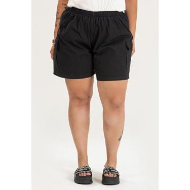 Imagem de Bermuda Feminina Plus Size Sarja Estonada Bolso Cargo Elástico Cintura