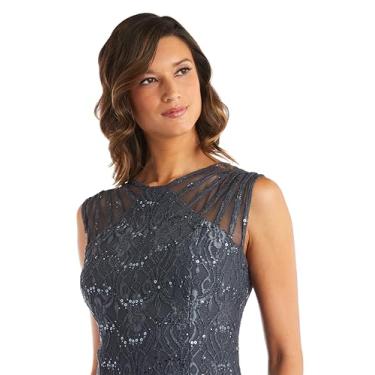 Imagem de R&M Richards Vestido feminino de renda com lantejoulas, Cinza, 7