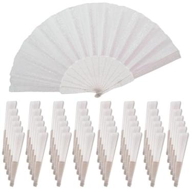 Imagem de SiissaPeksid Pacote com 48 ventiladores de mão, ventilador dobrável de glitter com nervuras transparentes brilhantes – Ideal para casamento, igreja, festival, dança, festa de chá, clube e acessórios