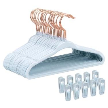 Imagem de Cabides de veludo para bebês, pacote com 30 - cabide de feltro antiderrapante premium de 28 cm para roupas infantis - Cabides ultrafinos de feltro para bebê para armário infantil com 10 clipes de