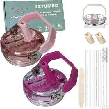 Imagem de 2 peças de substituição de tampa de canudo flip para Stanley copo de 850 g, tampa 100% à prova de vazamento, tampa à prova de derramamento e resistente a respingos, com bocal de sucção removível (rosa