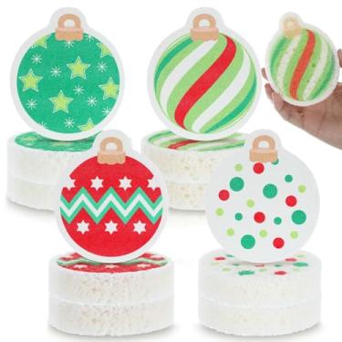 Imagem de Layhit 12 esponjas de prato de Natal fofas esponjas de pia de cozinha sem arranhões polpa de madeira reutilizável pano de limpeza doméstica para pratos de cozinha móveis (bolas de Natal)