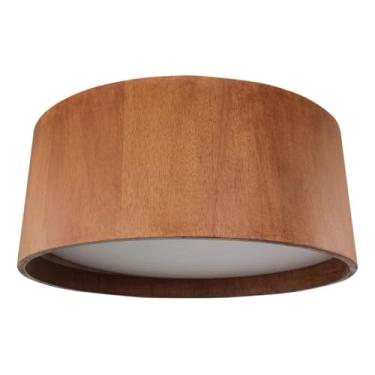 Imagem de Luminária de Teto Plafon Redondo de Madeira de Sobrepor Cor Mel 90 cm para Sala, Quarto, Corredor