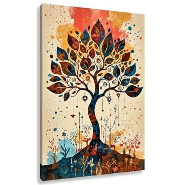 Imagem de Árvore da Vida Arte de Parede Impressão em Tela Natureza Folhas Decoração para Sala de Estar Tons Quentes 40x60cmx1