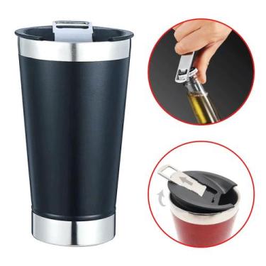 Imagem de Copo Térmico Inox Para Cerveja Com Tampa E Abridor 473ml Presente AK50