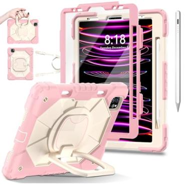 Imagem de Capa Para iPad Pro 11", para iPad Air 4ª e 5ª Geração 10,9", Case Anti Impacto com Suporte para Pencil, Com Alça de Ombro (Rosa Dourado, Com Caneta Touch e Película de Vidro)