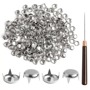 Imagem de SBYURE 500 peças de pinos redondos de 10 mm para roupas, tachas e pontas prateadas, rebites de couro, com furador, para roupas punk rock, coleiras para animais de estimação, bolsas de cinto