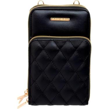 Imagem de Bolsa Carteira Feminina Premium Com Alça Ajustável Textura Matelassê Elegante 3 Compartimentos, 18cm x 11cm (Preto)