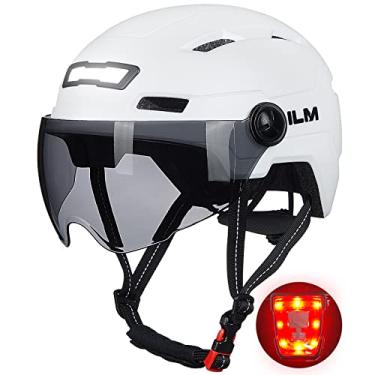 Imagem de ILM Capacete de bicicleta adulto com USB recarregável LED frontal e traseira capacetes de bicicleta montanha e estrada para homens e mulheres capacete de ciclismo removível E3-10L (branco, grande)