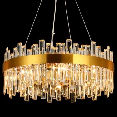 Imagem de Weesalife Lustre de cristal dourado claro 16 | Lustres de cristal redondos modernos de 61 cm de diâmetro para sala de jantar | Luminária de teto de luxo para sala de estar | Quarto | Entrada | Ilha da