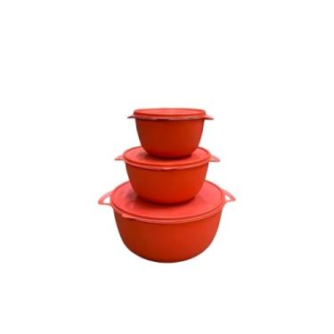 Imagem de Kit Com 3 Bowls Com Tampa Leve ao Micro-ondas Freezer Máquina de Lavar É Livre de BPA 500 ML, 1 Litro, 2,800 ML Vasilha de Plástico Redondo Premium Moderna Clean FONSES (Vermelho)