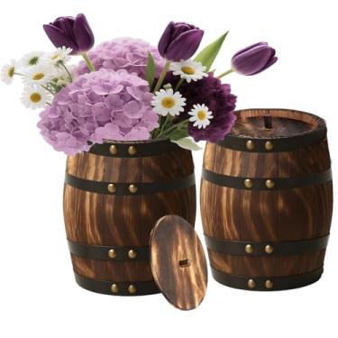 Imagem de Vaso de madeira para barril de vinho de 20 x 16,5 cm – Vaso de flores vintage rústico para recepção de casamento, decoração de mesa, jardim interno/externo, cozinha, festa