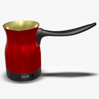 Imagem de MIDO BROS. Cafeteira turca elétrica de aço inoxidável para café árabe, grego e turco, alça de toque frio base de rotação sem fio de 360 graus, rápida, mantenha água fervente 800 W (vermelho)