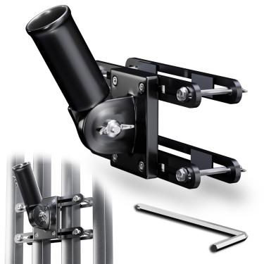 Imagem de EFEALL Suporte de mastro de bandeira para fora da casa, suporte de bandeira ajustável sem perfuração para trilho de varanda e cerca, suporte de mastro de bandeira resistente e à prova de ferrugem