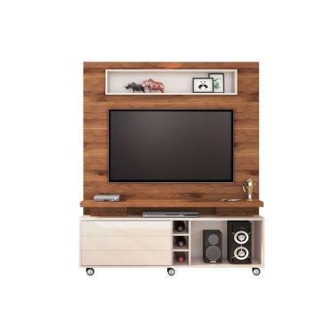 Imagem de Home p/ TV até 55 Pol Quebec c/ 1 Porta e 6 Nichos 150x183cm Rústico Terrara/Off White - DJ Móveis
