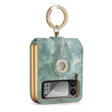 Imagem de Capa de couro com suporte de anel de metal para samsung galaxy Z flip4 z4 z3 zflip 5 capa dobrável azul, azul, para Samusung Z Flip3