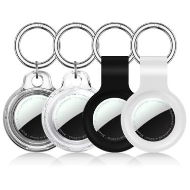 Imagem de Pacote com 4 porta-AirTags da Apple, suporte de policarbonato firme com chaveiro de pressão, capa protetora e à prova de choque para bagagem, mochilas, chaves e coleira de gato (4 cores)