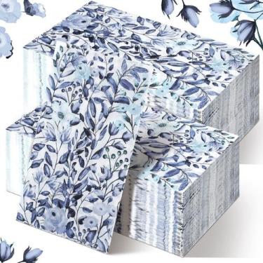 Imagem de Toalhas de mão de papel descartáveis Karenhi 200 unidades azuis florai