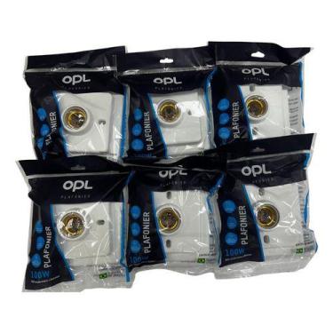 Imagem de 6un Plafon Soquete Porcelana Quadrado Opl Branco