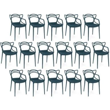Imagem de Kit 16 Cadeiras de Jantar Allegra Design Empilhável - Azul Marinho - M