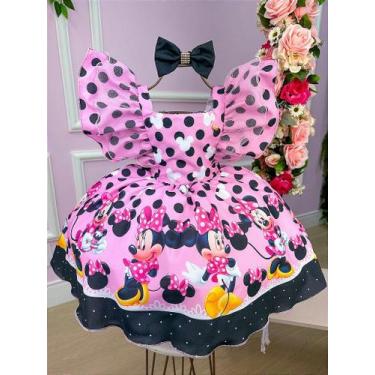 Imagem de Vestido Minnie Rosa Com Preto Temático Kids - Fabuloso Ateliê, 4, Rosa