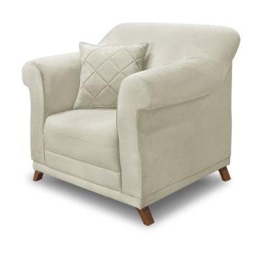 Imagem de Poltrona Decorativa em Veludo Bege com Pés de Madeira - Amsterdam Luca
