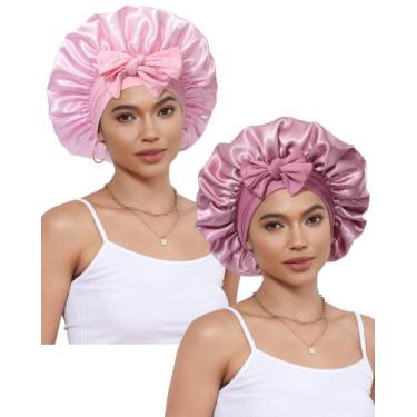 Imagem de Boné de cetim CHLINS para mulheres que dormem (pasta de feijão+rosa)